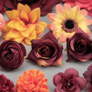 41 pièces mélange de fleurs artificielles en soie / 4-13 cm tête de pivoine rose en vrac fausse fleur pour bricolage table d'Halloween mariage décor à la maison sac à saisir image 6