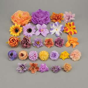 Set combinato di teste di fiori artificiali in seta da 26 pezzi / rosa, peonia, fiore del sole, kit di fiori artigianali fai-da-te per composizioni di bouquet da sposa decorazioni per la casa