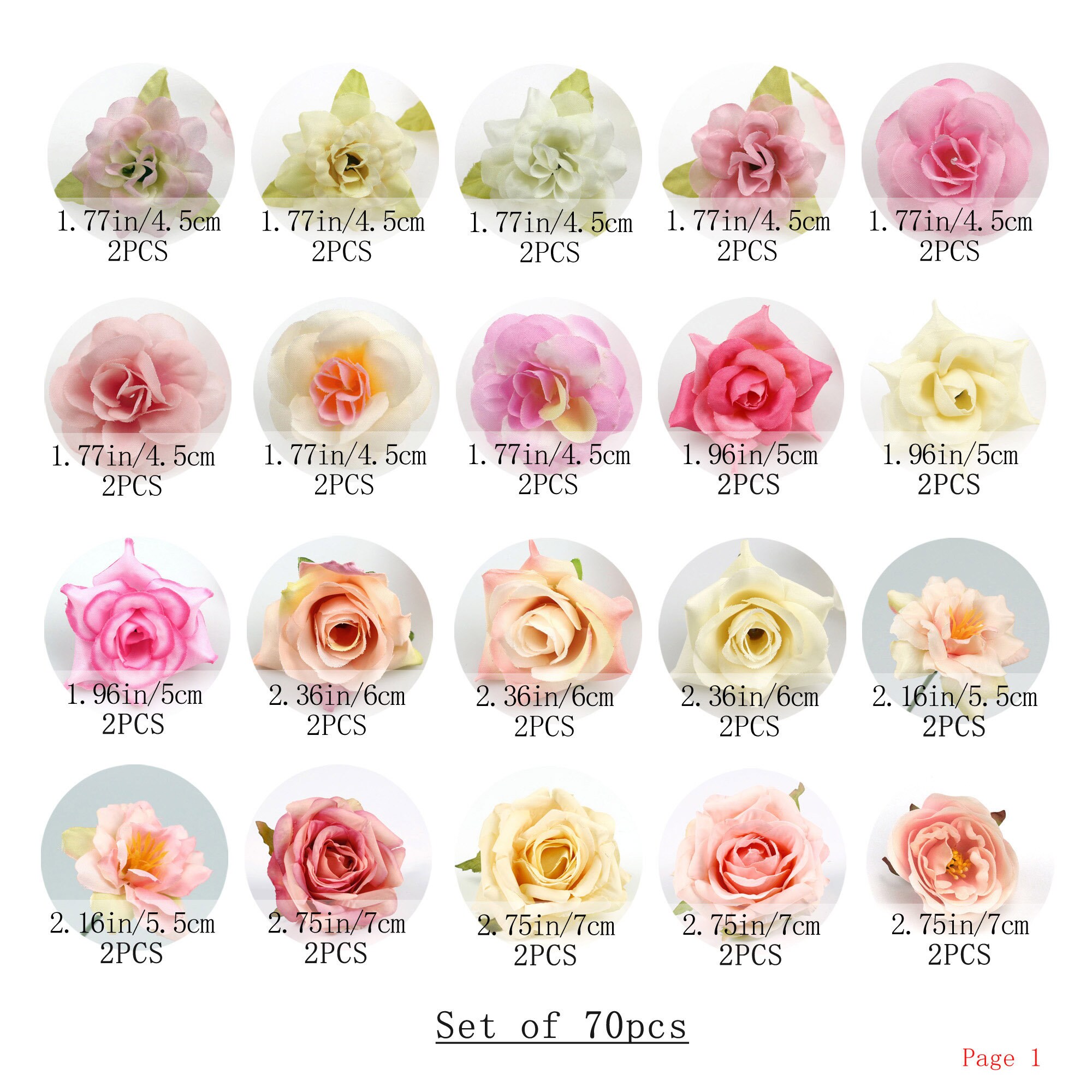 Artificial Silk Flower Head Rose Combo 70pcs/pack for DIY Ornament Kit ...