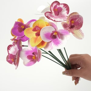 2-200 pièces tête de fleur artificielle 2.36 '' fausse orchidée 6 couleurs petit phalaenopsis pour bricolage artisanat bouquet pince à cheveux corsage robe décor fausse fleur image 8