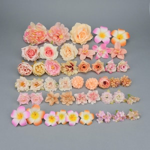 46Pc Champagne Artificial Flowers Combo Set - Bulk Artificial Silk Flower Rose Peony Head for Handmade DIY Wedding Bouquet Bride Baby Shower