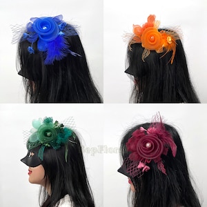 7.9''Fascinators Hoed Tiare /18Colors-Bruiloft Corsage / Feather Hairclip Voor Brial Shower Tea Party Deby / Event Mesh Broche Accessoires afbeelding 9