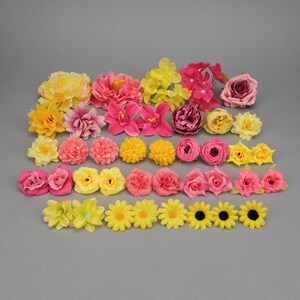 39Pcs Faux Mix Flower Combo Set / Yellow Artificial Silk Flower Head For DIY Crafts Hanging Floral Number Flower Bouquets Decor Fake Flower