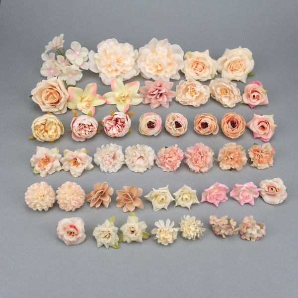 44 pièces ensemble combiné de fleurs artificielles en soie/4-13 cm rose pivoine capitule fausse fleur pour bricolage mariage maison floral mobile couronne accessoire de décoration