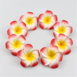 2/500P Cabeza de Frangipani de espuma Plumeria roja artificial Flor hawaiana de tacto real 5/6/9 cm Flor de oreja Playa Boda Fiesta Guirnalda Decoración de horquilla