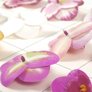 2-200 pièces tête de fleur artificielle 2.36 '' fausse orchidée 6 couleurs petit phalaenopsis pour bricolage artisanat bouquet pince à cheveux corsage robe décor fausse fleur image 7