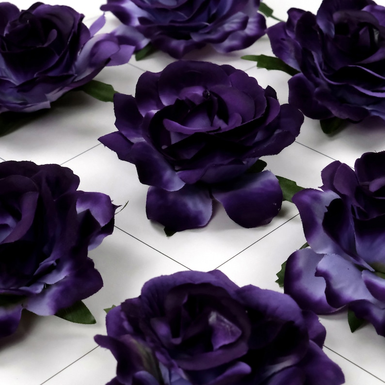 Fake Purple Roses Dark Purple Rose Artificial Silk Flower Head / 10cm Fake Flower for DIY ...
