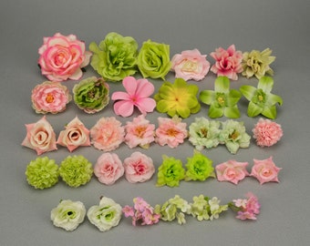 34Pcs Silk flowers heads Combo Set/Mixing Style artificial flowers bulk 4.5-12cm/DIY Craft Flower Kit Bridal Wedding Decorations Fake Floral