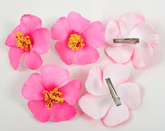 3.5" Hawaiian Flower Hair Clips for Women Pink Plumeria Hibiscus Hair Clip Flower Hair Barrettes for Vacation Beach Party,Boho Clips Wedding