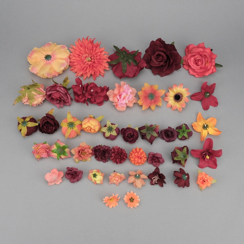 41 pièces mélange de fleurs artificielles en soie / 4-13 cm tête de pivoine rose en vrac fausse fleur pour bricolage table d'Halloween mariage décor à la maison sac à saisir image 3
