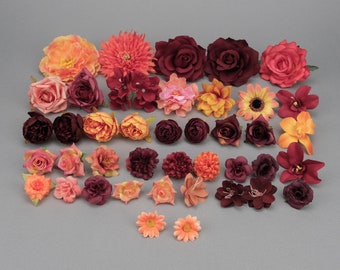 41 pièces mélange de fleurs artificielles en soie / 4-13 cm tête de pivoine rose en vrac fausse fleur pour bricolage table d'Halloween mariage décor à la maison sac à saisir