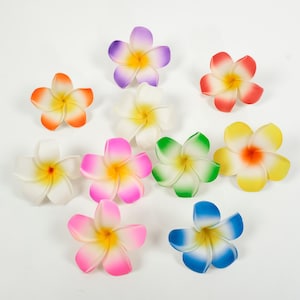 8cm Hawaiian Flower Head 2-100Pc Artificial Foam Plumeria Frangipani Flower for Hawaii Tropical Party Decorations Beach Pool Vacation Outfit