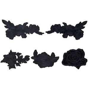 2/100Pcs Large Embroidery Black Rose Patchs 5 Styles Flower Patches Iron on/Sew on Applique DIY Sewing Wedding Clothes Decoration Badge