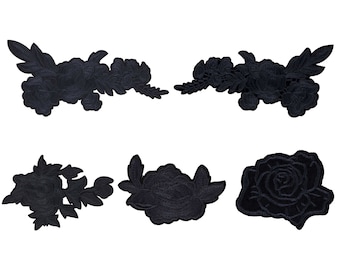 2/100 piezas de parches de rosas negras bordados grandes, 5 estilos de parches de flores, planchar/coser en apliques, costura DIY, insignia de decoración de ropa de boda