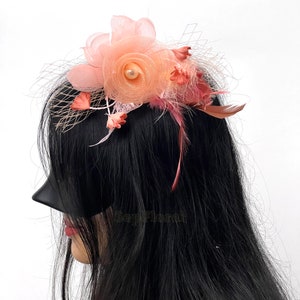 7.9''Fascinators Hoed Tiare /18Colors-Bruiloft Corsage / Feather Hairclip Voor Brial Shower Tea Party Deby / Event Mesh Broche Accessoires afbeelding 4