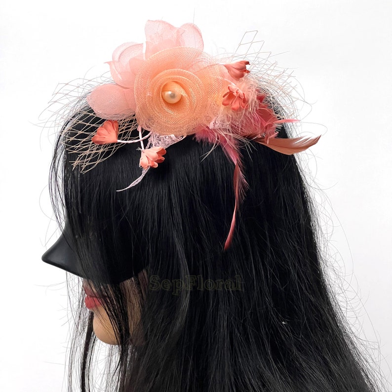 7.9Fascinators Hat Tiare /18Colors-Wedding Corsage / Feather Hairclip For Brial Shower Tea Party Deby / Event Mesh Brooch Accessories image 4