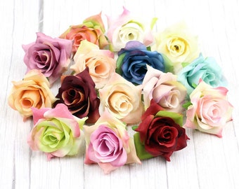 14Color Faux Rose Artificial Silk Flower Head 6cm Rose For DIY Wedding Crafts Gift Wrapping Hairclip Crown Decor Fake Flower 5/100PCS