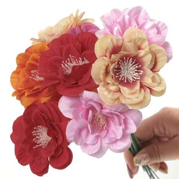 9Colors Artificial Silk Flower Head 2.75'' Faux Flower Fake Rose Flower For DIY Crafts Bouquets Wreath Corsage Crown Cake Hairpin Hat Decor