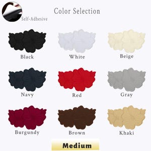 May include: A range of self-adhesive floral appliques in colours such as black, white, red, and brown. The image shows the colour options with the text "Color Selection" and "Medium".