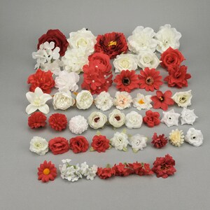 50Pcs Mixed Style Artificial Flower Head/4-12cm Simulation Flower Combo Set/DIY Wedding Bouquets Red/Beige Centerpieces Arrangements Decor