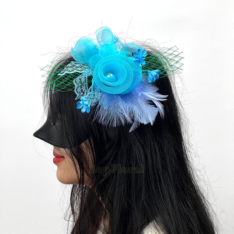 7.9Fascinators Hat Tiare /18Colors-Wedding Corsage / Feather Hairclip For Brial Shower Tea Party Deby / Event Mesh Brooch Accessories image 2