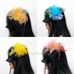 7.9Fascinators Hat Tiare /18Colors-Wedding Corsage / Feather Hairclip For Brial Shower Tea Party Deby / Event Mesh Brooch Accessories image 10