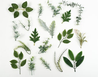 37 hojas verdes sueltas/seda artificial y vegetación para manualidades, ramos, adornos para tartas, álbumes de recortes, decoración de pared con flores, paquete múltiple