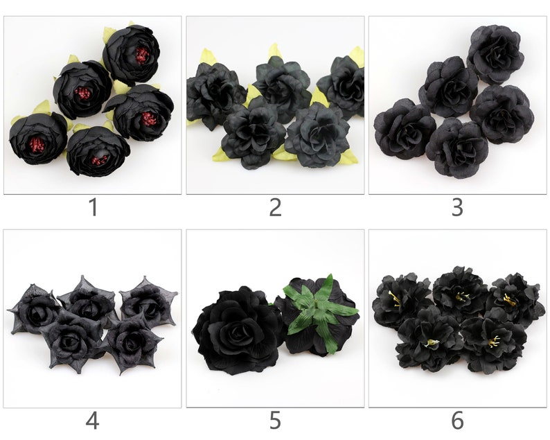 10-100PCS Black Artificial Silk Flower Heads / Fake Rose Peony Head for ...