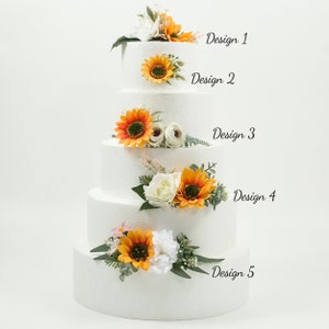 Sunflowers Cake Flower,w/ Roses Floral Cake Topper Flowers Arrangement Wedding Cake Decor - Artificial Silk Flowers For Anniversary Birthday