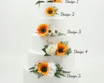 Flor de pastel de girasoles, con rosas, adorno floral para pastel, arreglo de flores, decoración de pastel de boda, flores de seda artificiales para aniversario, cumpleaños