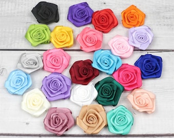 4cm Satin Ribbon Rose Decal/Flat Rolled Rosettes Bulk Ribbon Flower Rosette For DIY Crafts Trim / Garment Sewing Oranment Applique