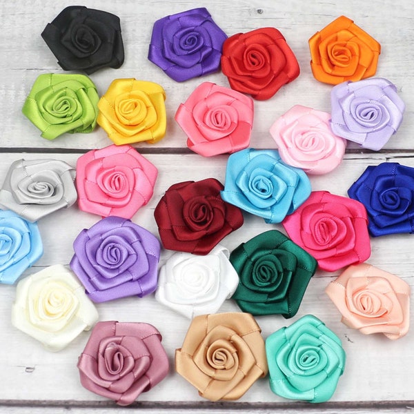 4cm Satin Ribbon Rose Decal/Flat Rolled Rosettes Bulk Ribbon Flower Rosette For DIY Crafts Trim / Garment Sewing Oranment Applique 2-100Pcs