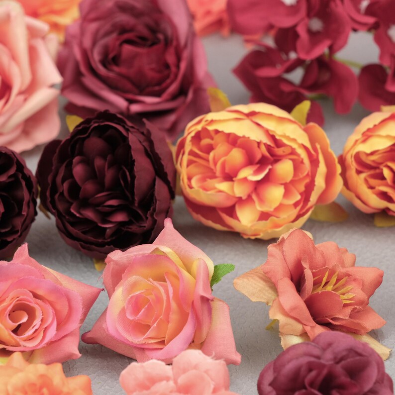 41 pièces mélange de fleurs artificielles en soie / 4-13 cm tête de pivoine rose en vrac fausse fleur pour bricolage table d'Halloween mariage décor à la maison sac à saisir image 7