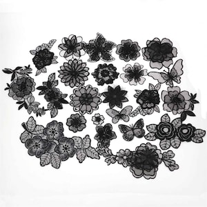 24 Style Black Lace Embroidery Patch/1-100p Wholesale Decal/Flower Lace Patch Iron/Sew on Applique Cloth Dress Bag Scrapbook Decor Accessory