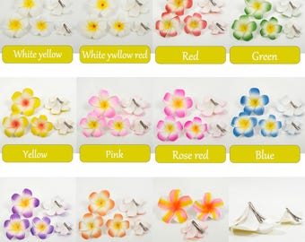 Hawaiian Plumeria Flower Hair Clips, Foam Frangipani Barrettes, Vacation Beach Wedding Boho Clips