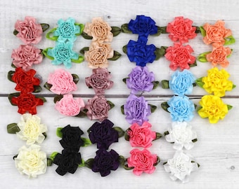 5/100 Pcs Appliques De Fleurs Artisanales, Fleur De Ruban De Bricolage Artisanat - Mélanger La Couleur Avec La Fleur D'oeillet De Feuille De Satin À La Main Pour La Couture Décor Patch