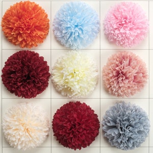 3.5'' Carnation Pompom Flower 2/100PCS Artificial Silk Flower Head 9Colors Large Ball Mum Flower For DIY Crafts Cake Topper Bouquets Decor