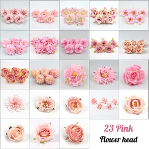 5/100PCS 23Size Pink Flower Head Artificial Silk Flower Head Fake Flower Faux Flower For DIY Crafts  Cake Topper Corsage Wedding Decor