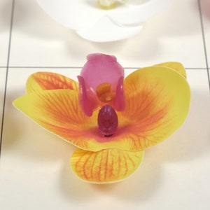 2-200 pièces tête de fleur artificielle 2.36 '' fausse orchidée 6 couleurs petit phalaenopsis pour bricolage artisanat bouquet pince à cheveux corsage robe décor fausse fleur image 5