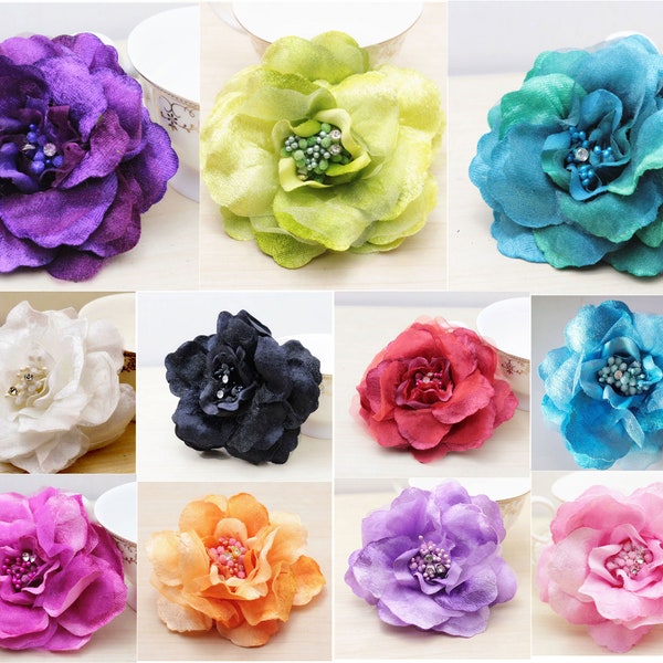 1-30PCS Multicolor Begonia Corsage With Crystal Bead 12Color Wrist Flower Fascinator Decor Hair Ring For Wedding Tea Party Baby Shower Decor