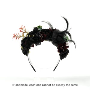 1PCS Two Side Flower Headband Black Head Crown With Feather For Hollween Day of the Dead Halloween Hair Headpiece Decor