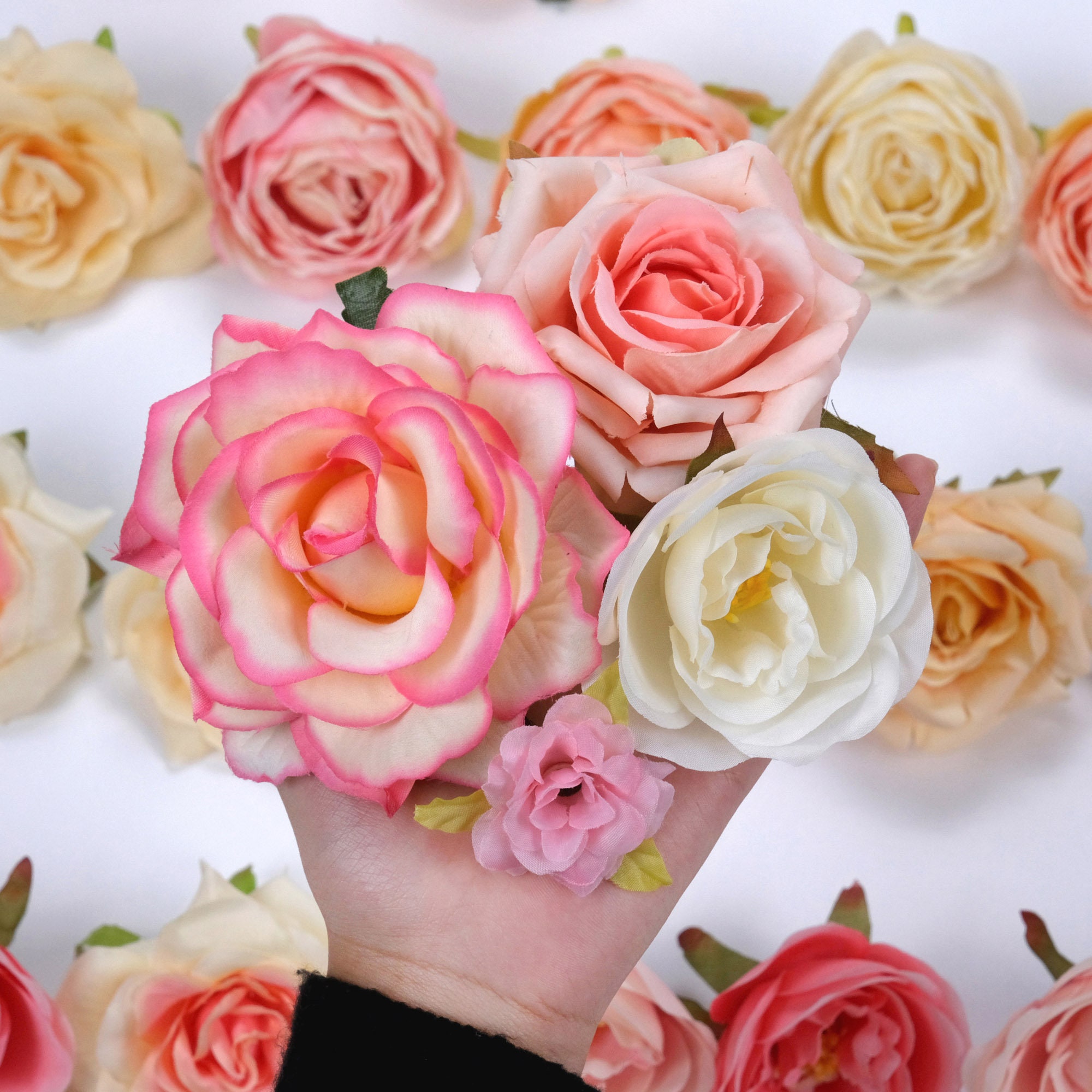 Artificial Silk Flower Head Rose Combo 70pcs/pack for DIY Ornament Kit ...