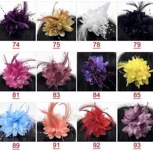 1/50PCS 20Colors Mini Fascinator Hat / 4&#39;&#39; Feather Corsage Bridal Shower Hairclip Hairpin Wedding Party Baby Shower Ascot Deby Hair Decor