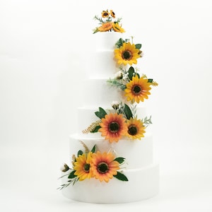 Artificial Sunflower Cake Flower - Sunflower w/ leaves cake topper Floral wedding cake topper Boho wedding cake flowers Floral cake topper