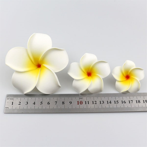 White Foam Frangipani Head 5/6/9cm Artificial Plumeria Hawaiian Egg Flower For DIY Beach Wedding Party Hairpin Decor Faux Tropical Flower