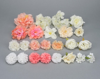 24Pcs Artificial Silk Flower Head Combo Set/5-11cm Faux Flower for DIY Wedding Bouquets Baby Shower  Fake Floral Decor Mix Flower Grab Bag