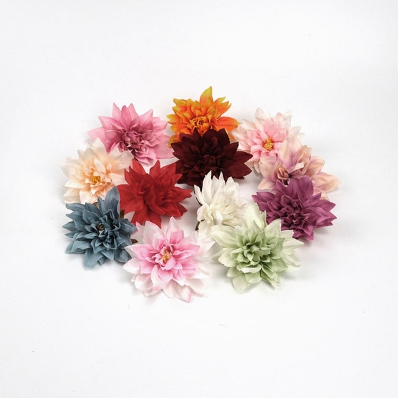 Artificial Silk Dahlia Flowers Head - 4.72 inch - Assorted Colors For DIY Bouquets Wreath Wedding Party Home Corsages Decor Fake Flower