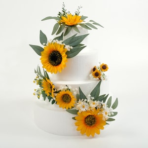 Fiore per torta a forma di girasole, topper per torta con fiore di seta artificiale, 6 decorazioni per torte floreali, decorazione per torte fai da te per feste, matrimoni