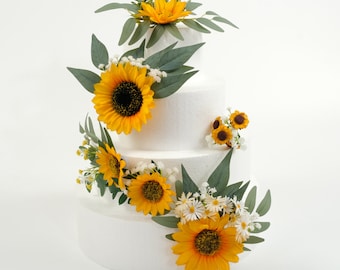 Fiore di torta di girasole - Topper per torta di fiori di seta artificiale 6 Design Disposizione di torta Fiore Decorazione di torta fai da te per decorazioni di nozze per feste