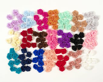 5-200Pcs Satin Ribbon Roses Flowers 1-1.5cm Handmade Artificial Tiny Fabric Flowers DIY Sewing Rosettes Applique Sewing Embellishment Decor